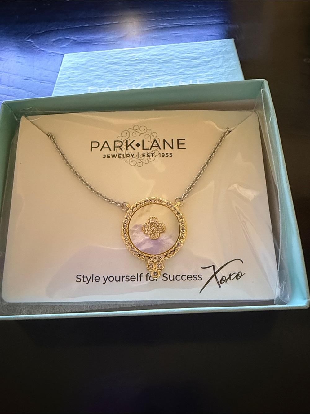 Park Lane Gold and Silver Iridescent Mother-of-Pearl Medallion Necklace
